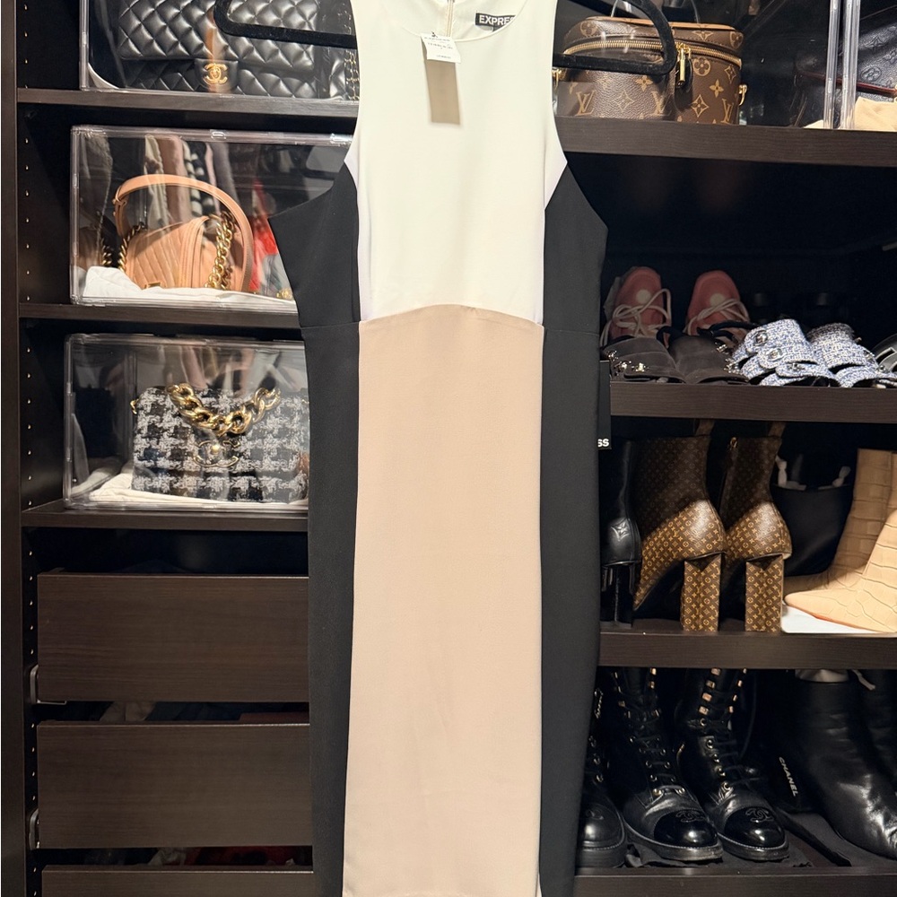 Express Black and Cream Midi Dress